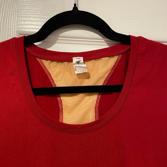Aurum Cycling Mesh Back Red Cap Sleeve Crew Neck Athletic Top Red Gold Size 6 - Picture 4 of 11